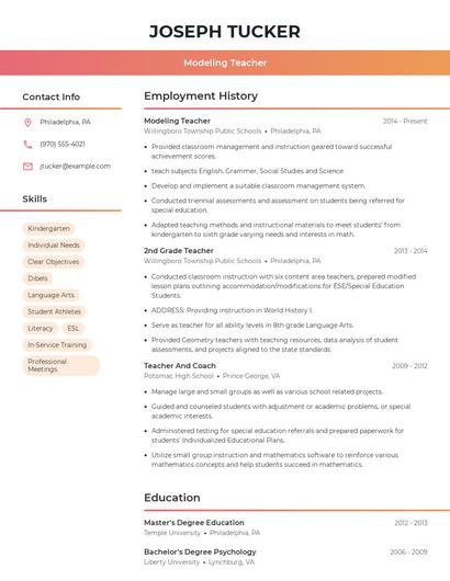 Modeling Teacher Resume