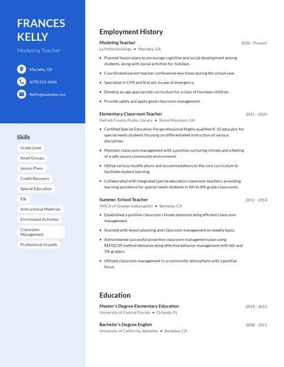 Modeling Teacher Resume