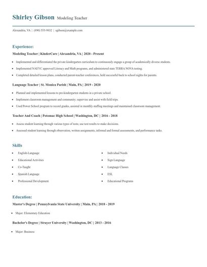 Modeling Teacher Resume