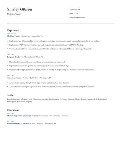 Modeling Teacher Resume