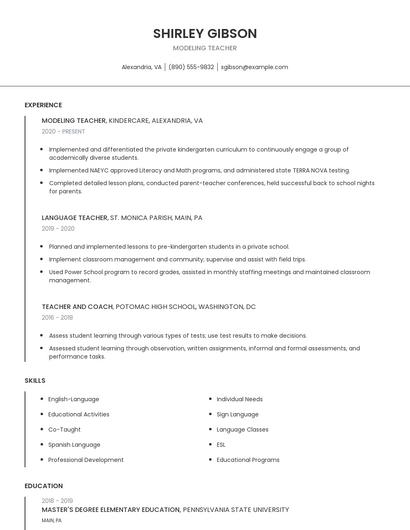 Modeling Teacher Resume