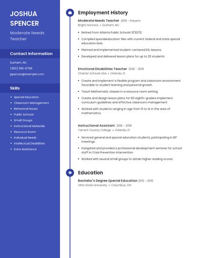 Moderate Needs Teacher Resume