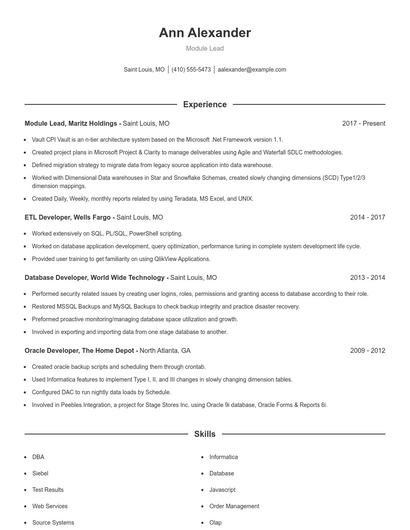 Module Lead Resume