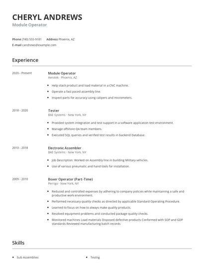 Module Operator Resume