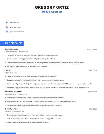 Module Operator Resume