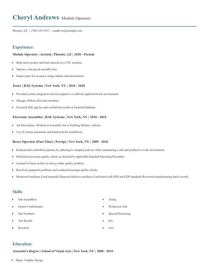 Module Operator Resume