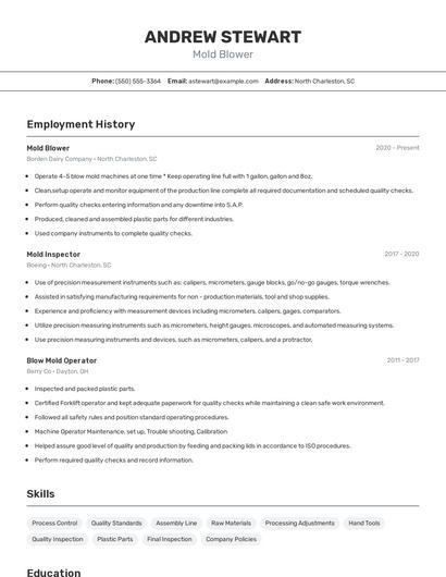 Mold Blower Resume