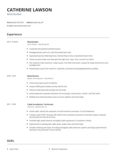 Mold Builder Resume