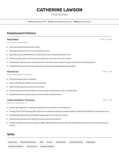 Mold Builder Resume