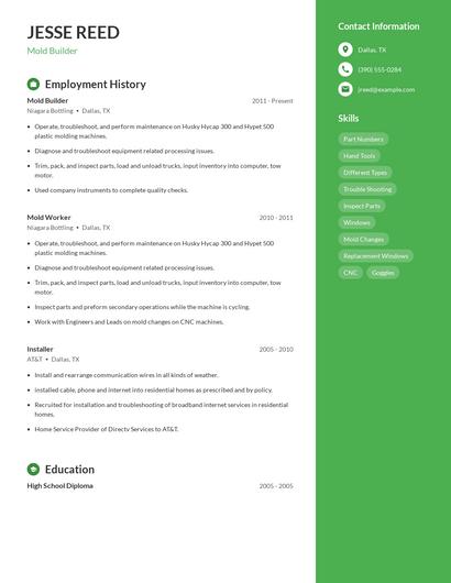Mold Builder Resume