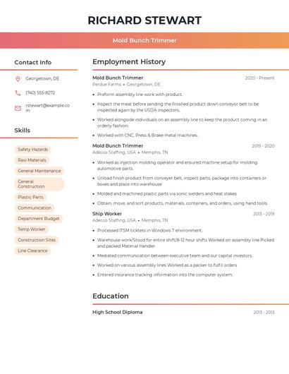 Mold Bunch Trimmer Resume