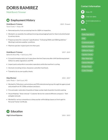 Mold Bunch Trimmer Resume