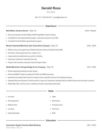 Mold Maker Resume