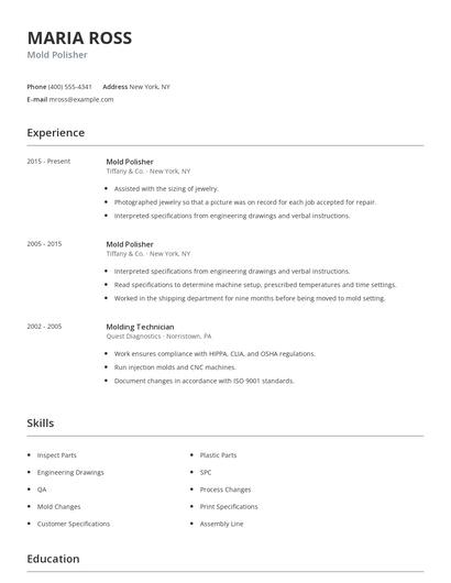 Mold Polisher Resume