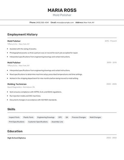 Mold Polisher Resume
