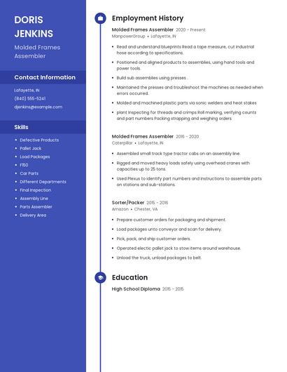 Molded Frames Assembler Resume