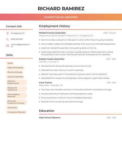 Molded Frames Assembler Resume