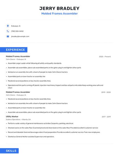 Molded Frames Assembler Resume