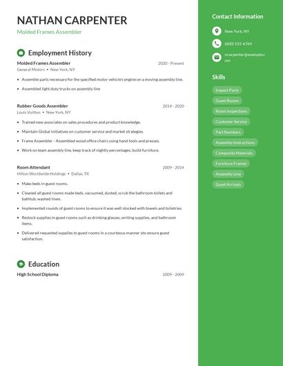 Molded Frames Assembler Resume