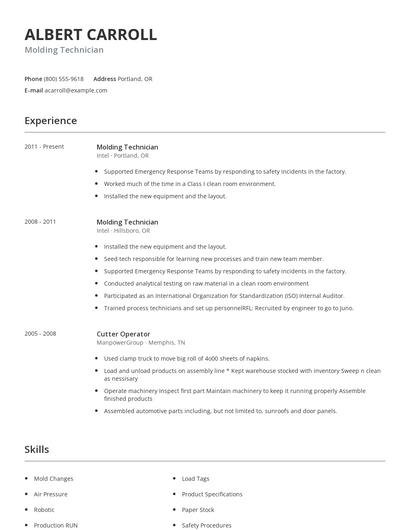 Molding Technician Resume