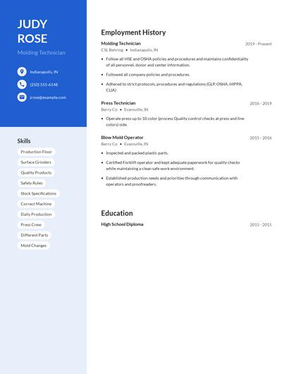 Molding Technician Resume