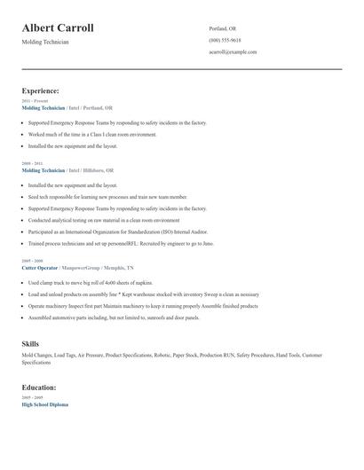 Molding Technician Resume