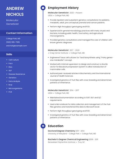 Molecular Geneticist Resume