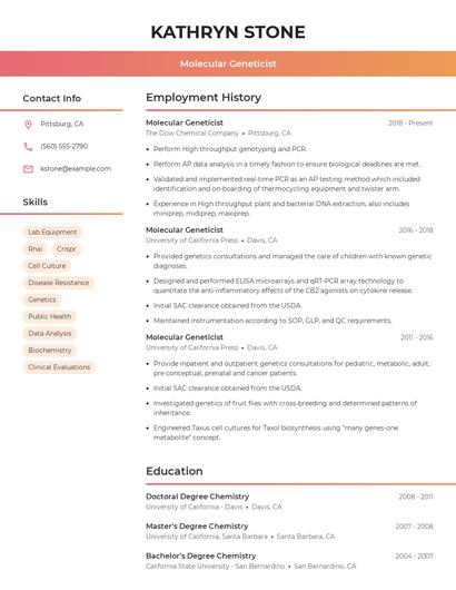 Molecular Geneticist Resume