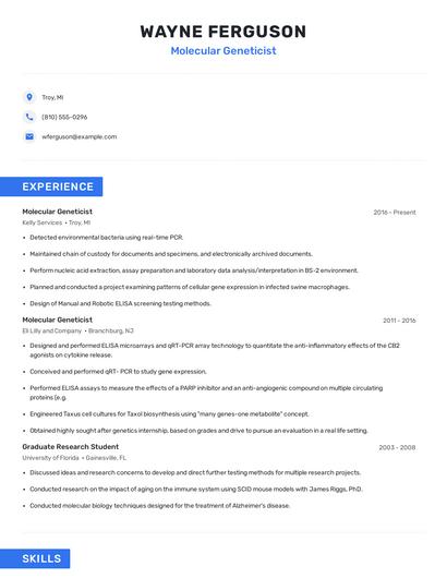 Molecular Geneticist Resume