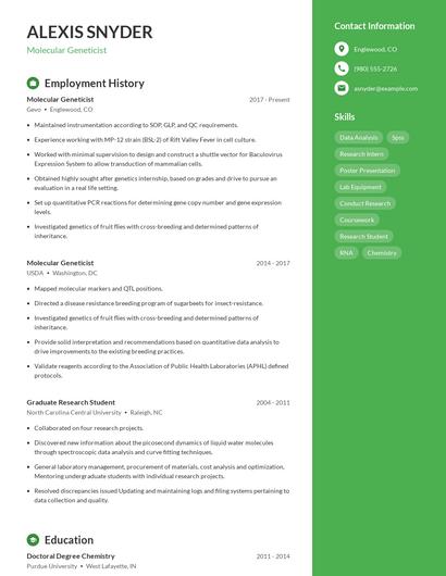 Molecular Geneticist Resume