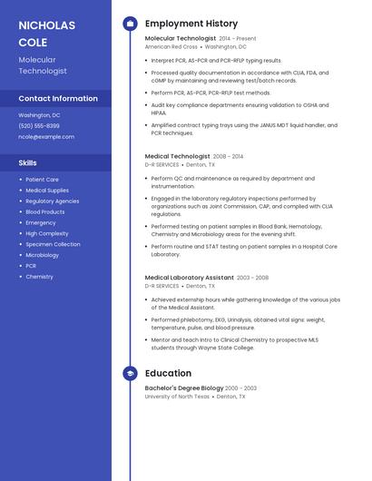 Molecular Technologist Resume