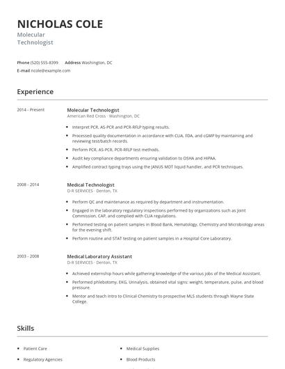 Molecular Technologist Resume