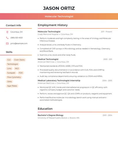 Molecular Technologist Resume