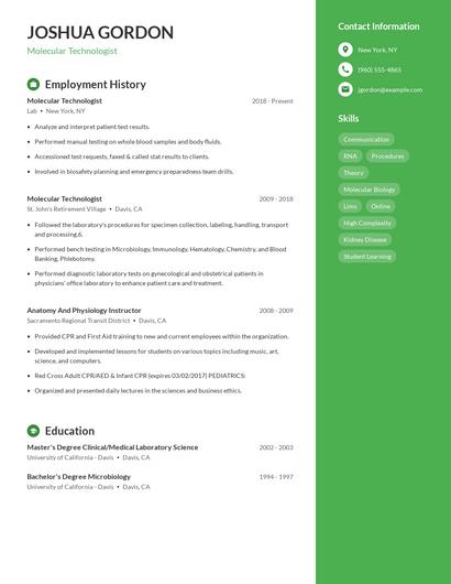 Molecular Technologist Resume