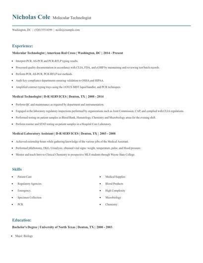 Molecular Technologist Resume