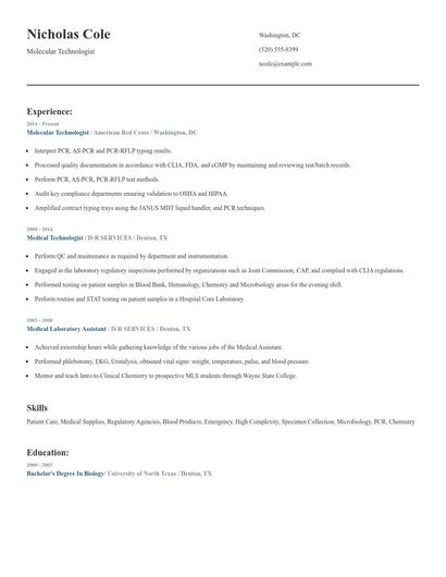 Molecular Technologist Resume