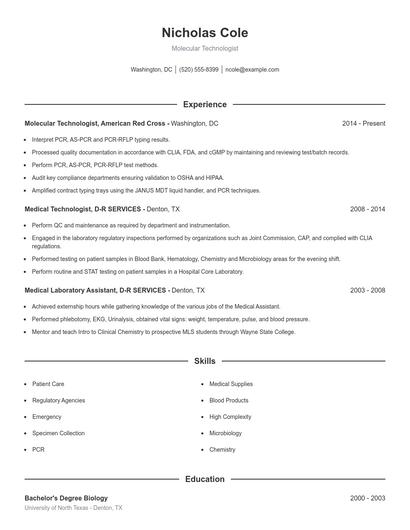 Molecular Technologist Resume
