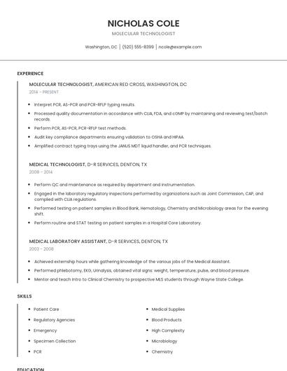 Molecular Technologist Resume