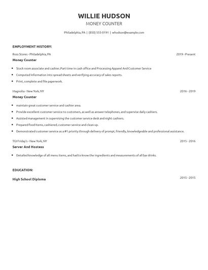 Money Counter Resume