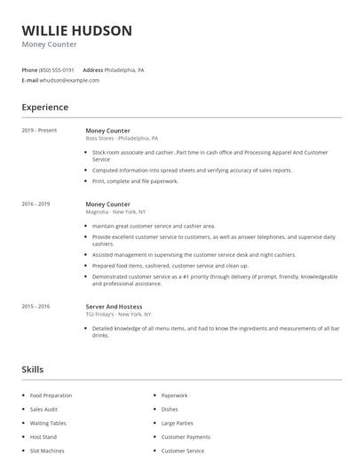 Money Counter Resume