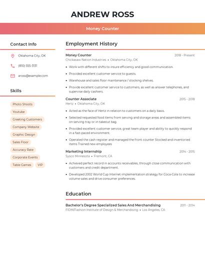 Money Counter Resume