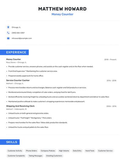 Money Counter Resume