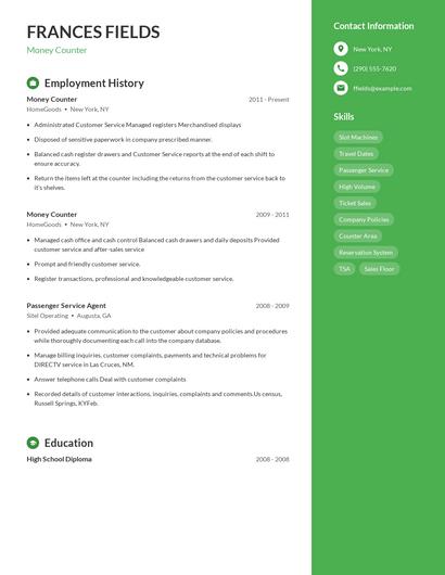 Money Counter Resume