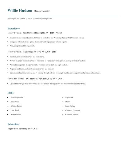 Money Counter Resume