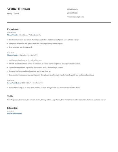 Money Counter Resume