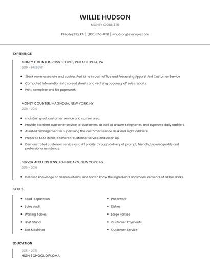 Money Counter Resume