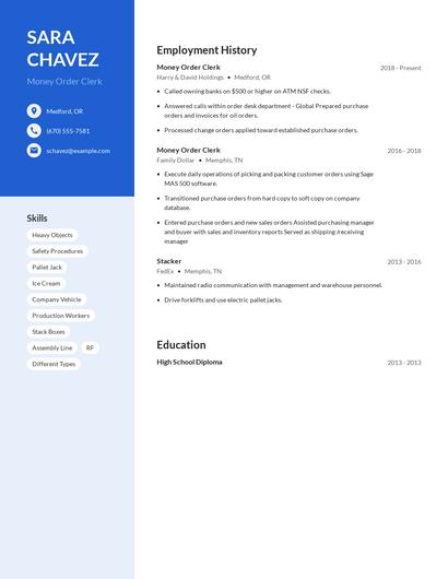 Money Order Clerk Resume