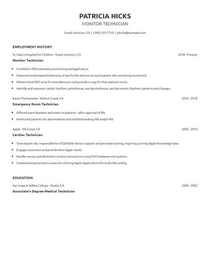 Monitor Technician Resume