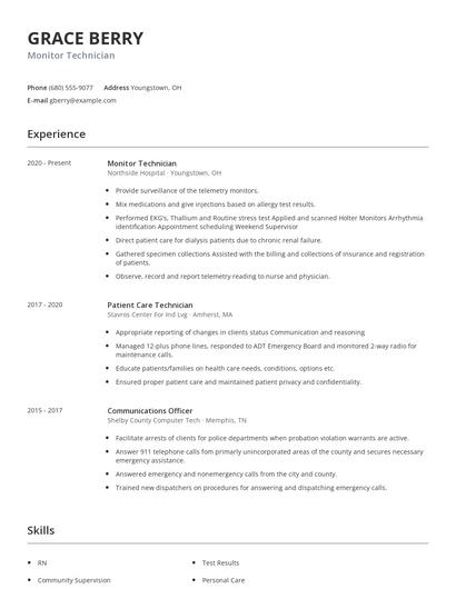 Monitor Technician Resume