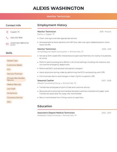 Monitor Technician Resume